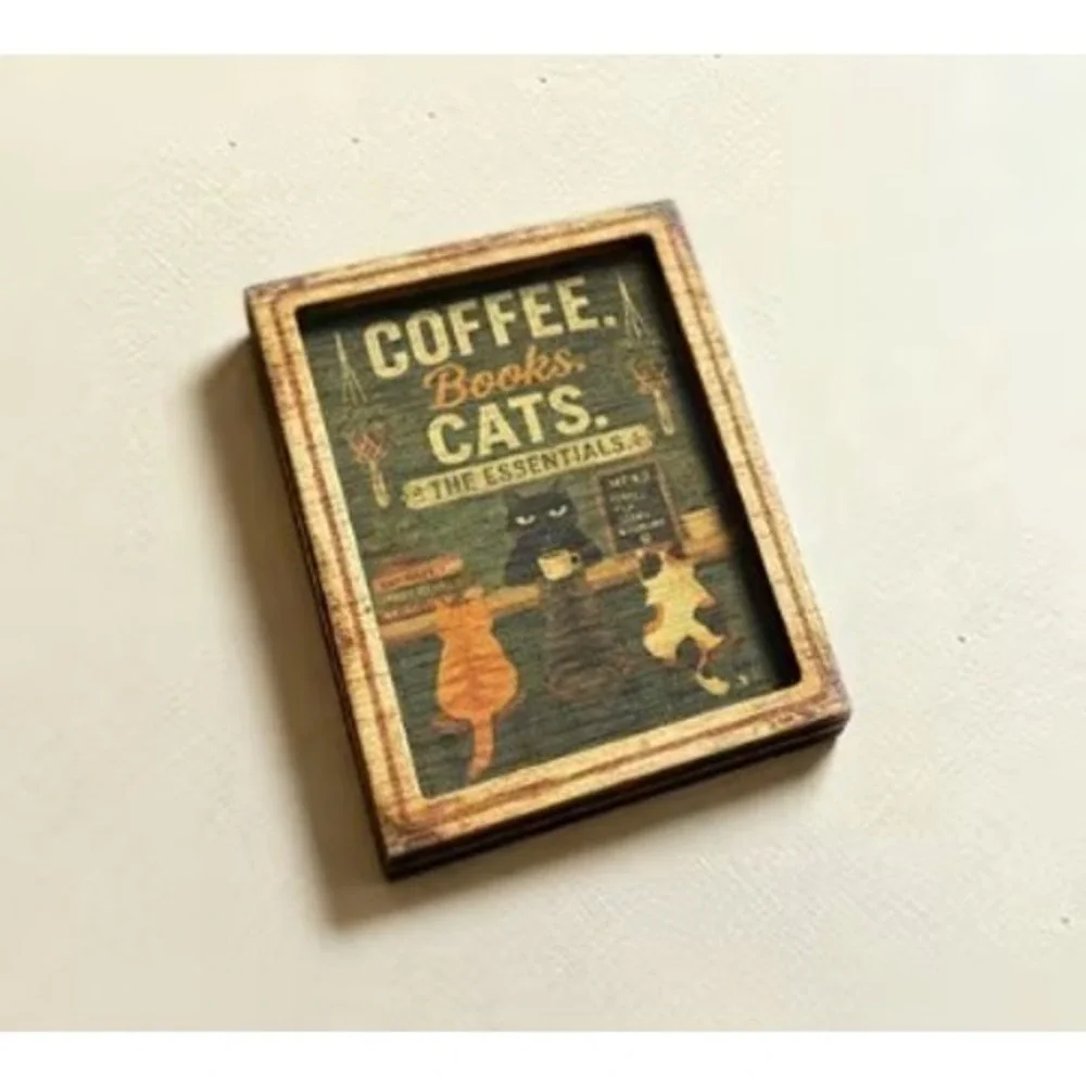 Cat Magnet Cats Coffee Books Funny Humor Framed Miniature Magnet New Cute!